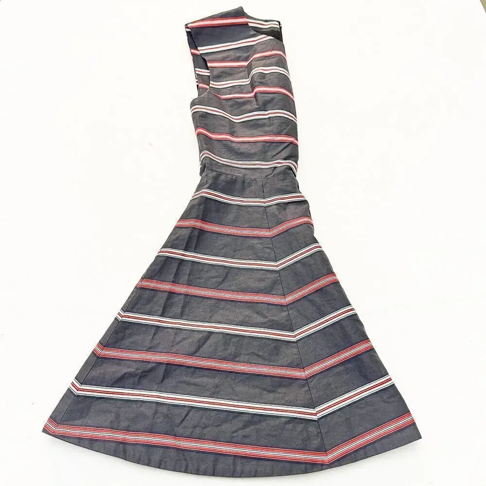 Kate Spade Saturday Gray Striped Sleeveless Flare Skirt Mini Dress Size M